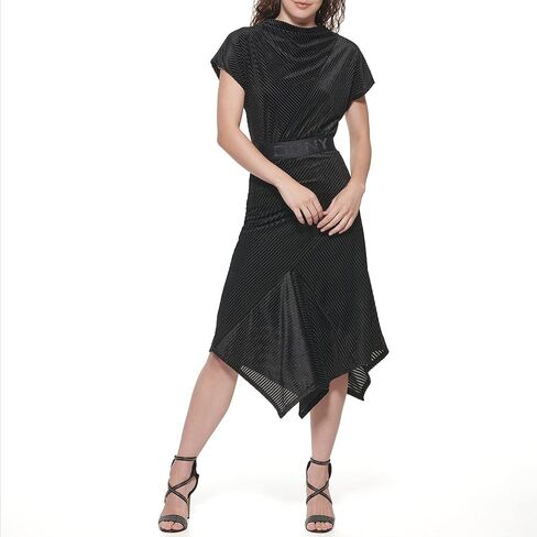 DKNY Women's Logo Waistband Asymmetrical Velvet Sportswear Skirt in Saudi Arabia