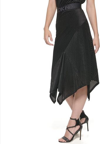 DKNY Women's Logo Waistband Asymmetrical Velvet Sportswear Skirt in Saudi Arabia