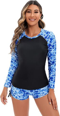 ملابس سباحة نسائية من Rashguard مُزينة بنقشة الزهور وسحاب وأكمام طويلة/أكمام قصيرة، بدلة سباحة وقميص Boyleg لركوب الأمواج in Kuwait