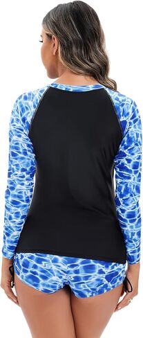 ملابس سباحة نسائية من Rashguard مُزينة بنقشة الزهور وسحاب وأكمام طويلة/أكمام قصيرة، بدلة سباحة وقميص Boyleg لركوب الأمواج in Kuwait