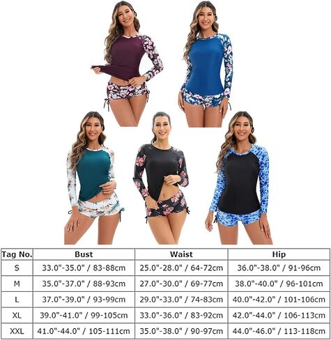 ملابس سباحة نسائية من Rashguard مُزينة بنقشة الزهور وسحاب وأكمام طويلة/أكمام قصيرة، بدلة سباحة وقميص Boyleg لركوب الأمواج in Kuwait