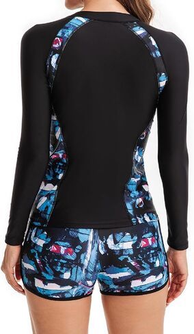 YUNAR Women Long Sleeve Sun Protection Rash Guard 2 Pieces Swimsuit Set Wetsuit Swim Shirts with Built in Bra in Kuwait