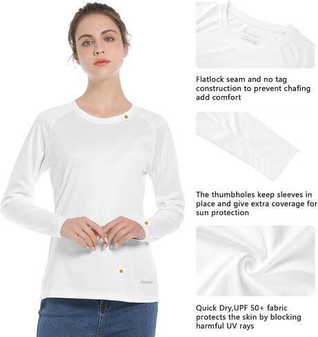 Women's UPF 50+ Sun Protection UV Shirts - Long Sleeve Outdoor Hiking Fishing Swim SPF Rash Guard T-Shirt with Thumbhole in Saudi Arabia