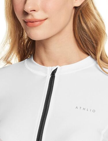 ATHLIO Women's Half-Zip Front Rash Guard, UPF 50+ Side Adjustable Long Sleeve Swim Shirts, UV/Sun Protection Swimsuit Top in Kuwait