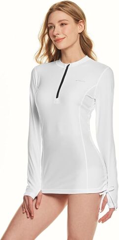ATHLIO Women's Half-Zip Front Rash Guard, UPF 50+ Side Adjustable Long Sleeve Swim Shirts, UV/Sun Protection Swimsuit Top in Kuwait