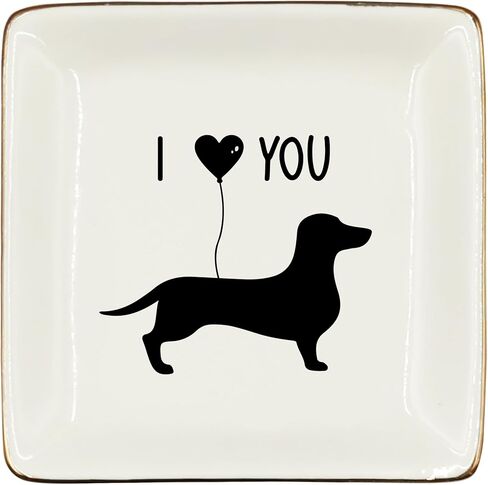 طبق صينية من السيراميك من WODMIS Dachshund I Love You، طبق مجوهرات Dachshund Wiener Dog Mom، طبق مجوهرات، طبق حلقة للكلب Dachshund، هدايا عيد الحب للأمهات في عيد الميلاد للنساء والأم للكلب in Saudi Arabia