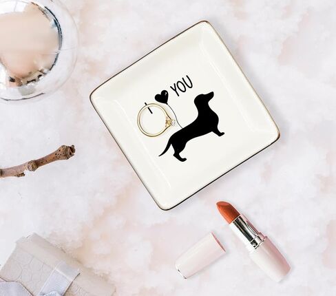 طبق صينية من السيراميك من WODMIS Dachshund I Love You، طبق مجوهرات Dachshund Wiener Dog Mom، طبق مجوهرات، طبق حلقة للكلب Dachshund، هدايا عيد الحب للأمهات في عيد الميلاد للنساء والأم للكلب in Saudi Arabia