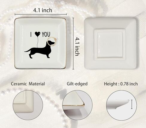 طبق صينية من السيراميك من WODMIS Dachshund I Love You، طبق مجوهرات Dachshund Wiener Dog Mom، طبق مجوهرات، طبق حلقة للكلب Dachshund، هدايا عيد الحب للأمهات في عيد الميلاد للنساء والأم للكلب in Saudi Arabia