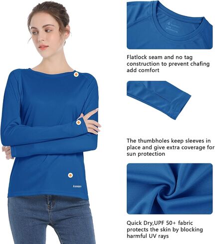 Women's UPF 50+ Sun Protection UV Shirts - Long Sleeve Outdoor Hiking Fishing Swim SPF Rash Guard T-Shirt with Thumbhole in Saudi Arabia