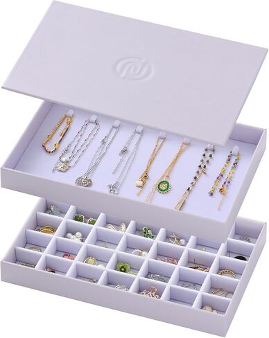 Neateam Jewelry Organizer with 3 Layer, White Velvet Jewelry Box with Clear Acrylic Lid for Storage Earring Bangle Bracelet Necklace and Rings, Jewelry Display Case Gift for Women Girls in Kuwait
