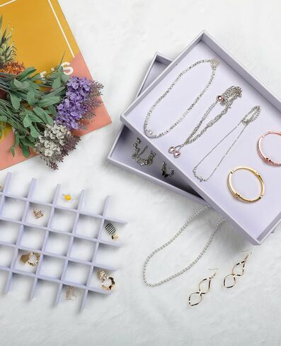 Neateam Jewelry Organizer with 3 Layer, White Velvet Jewelry Box with Clear Acrylic Lid for Storage Earring Bangle Bracelet Necklace and Rings, Jewelry Display Case Gift for Women Girls in Kuwait