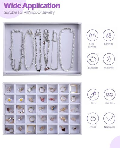 Neateam Jewelry Organizer with 3 Layer, White Velvet Jewelry Box with Clear Acrylic Lid for Storage Earring Bangle Bracelet Necklace and Rings, Jewelry Display Case Gift for Women Girls in Kuwait