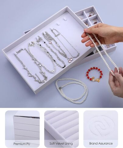 Neateam Jewelry Organizer with 3 Layer, White Velvet Jewelry Box with Clear Acrylic Lid for Storage Earring Bangle Bracelet Necklace and Rings, Jewelry Display Case Gift for Women Girls in Kuwait