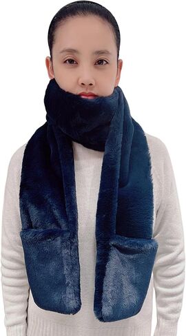 Lina & Lily Women's Winter Faux Fur Scarf Neck Warmer with Pockets in Saudi Arabia