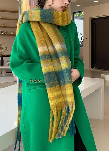 تجول أجيو الشتاء النساء وشاح دافئ شال طويل الأوشحة الكبيرة الطقس البارد سمكا بطانية التفاف اللون منقوشة شريط in Kuwait