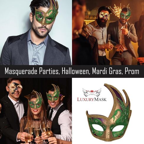 قناع Luxury Mask® Masquerade للرجال، قناع بتصميم كلاسيكي متقلب موسيقي لماردي غرا، والحفلات الراقصة والحفلات التنكرية in Kuwait