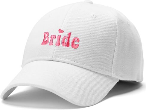 Edussy Bride Hat - Bride Accessories Gifts for Bachelorette Party, Bride to be Decorations White Adjustable Baseball Cap with Hot Pink Embroidery in Kuwait