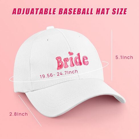 Edussy Bride Hat - Bride Accessories Gifts for Bachelorette Party, Bride to be Decorations White Adjustable Baseball Cap with Hot Pink Embroidery in Kuwait