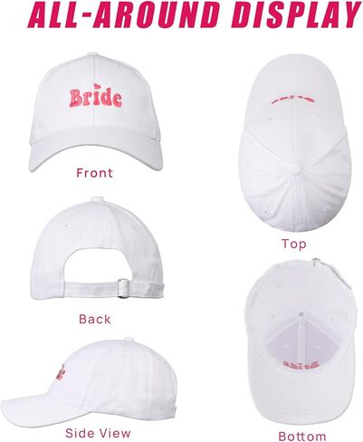 Edussy Bride Hat - Bride Accessories Gifts for Bachelorette Party, Bride to be Decorations White Adjustable Baseball Cap with Hot Pink Embroidery in Kuwait