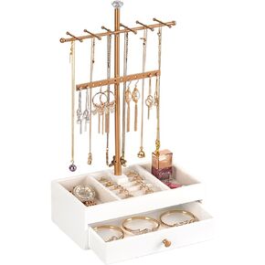منظم حامل المجوهرات من OLACHIKKO، منظم مجوهرات ذهبي وردي مع صندوق تخزين درج خشبي، حامل قلادة معدنية للبائعين، حامل مجوهرات للخواتم والقلادة والسوار والقلادة in Kuwait