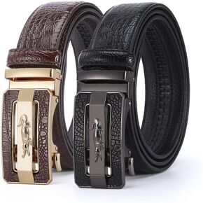 Leather Ratchet Belt for Casual Jeans - Premium Men's Belt with Automatic Closure Stylish and Hassle-Free - 2 Packs in Saudi Arabia