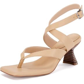 Coutgo Womens Strappy Sandals Flip Flops Kitten Heel Square Open Toe Ankle Strap Summer Fashion Sandal