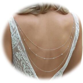 Wedding Multilayer Rhinestone Back Chain Necklace Layered Bridal Crystal Back Chain Jewelry Festival Rave Rhinestone Backdrop Jewelry Dress Shoulder Body Chain Jewelry for Women Girl