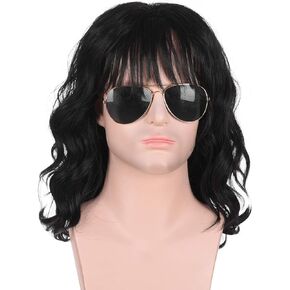باروكة شعر كبيرة مجعدة سوداء طويلة للرجال من Morvally في فترة السبعينات والثمانينات من القرن العشرين، مثالية للهالوين، والحفلات التنكرية، والحفلات التنكرية in Kuwait