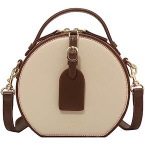 Western Leather Round Bag for Women,Retro Round Bag Top Handle with Crossbody Strap