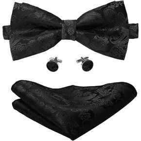 CANGRON Men Pre-Tied Paisley Bow Ties Pocket Square Cufflinks Bowties Set BSP3ZH
