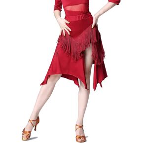 تنانير رقص السالسا اللاتينية من ELLYDOOR للنساء، تنانير قاعة الرقص المنقسمة ذات شراشيب لأداء تمارين الرقص in Kuwait