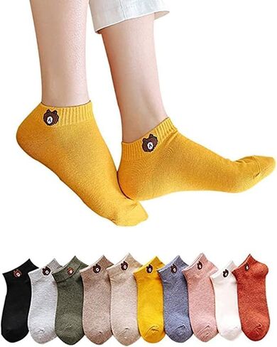 10 pairs of cotton socks for women in a gift bag Fashion Funny Cartoon Cotton Socks, Womens ankle socks, Cute socks,Funny socks for women and girls, size 9-11 and colorful socks,, Multi-colored in Kuwait