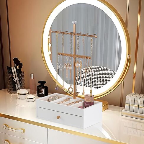 منظم حامل المجوهرات من OLACHIKKO، منظم مجوهرات ذهبي وردي مع صندوق تخزين درج خشبي، حامل قلادة معدنية للبائعين، حامل مجوهرات للخواتم والقلادة والسوار والقلادة in Kuwait