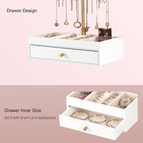 منظم حامل المجوهرات من OLACHIKKO، منظم مجوهرات ذهبي وردي مع صندوق تخزين درج خشبي، حامل قلادة معدنية للبائعين، حامل مجوهرات للخواتم والقلادة والسوار والقلادة in Kuwait