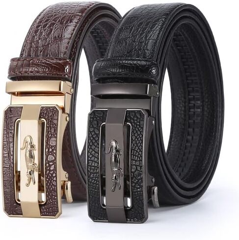 MNA Styles Men's Premium Ratchet Dress Belt - Genuine Leather, Adjustable & Stylish, Automatic Slide Buckle 2 Packs in Saudi Arabia