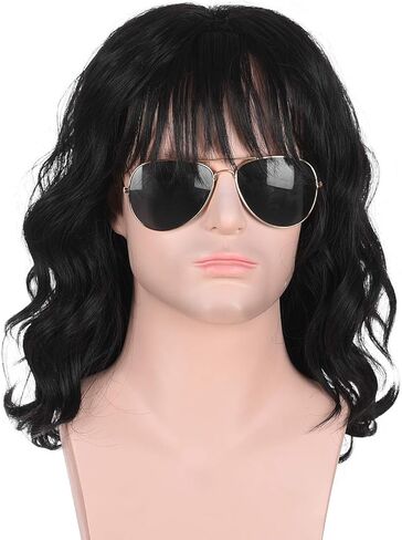 باروكة شعر كبيرة مجعدة سوداء طويلة للرجال من Morvally في فترة السبعينات والثمانينات من القرن العشرين، مثالية للهالوين، والحفلات التنكرية، والحفلات التنكرية in Kuwait