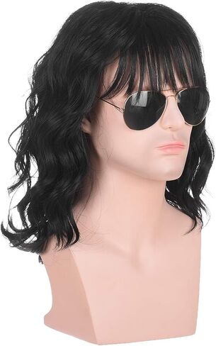 باروكة شعر كبيرة مجعدة سوداء طويلة للرجال من Morvally في فترة السبعينات والثمانينات من القرن العشرين، مثالية للهالوين، والحفلات التنكرية، والحفلات التنكرية in Kuwait