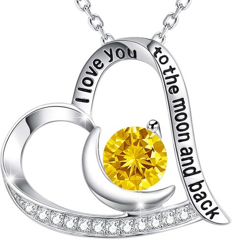 ELDA & CO. Valentines Day Birthday Gifts I Love You to the Moon and Back Necklace 925 Sterling Silver February March Birthstones Amethyst Aquamarine Necklace for Women Heart Pendant Jewelry for Her in Kuwait