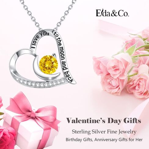 ELDA & CO. Valentines Day Birthday Gifts I Love You to the Moon and Back Necklace 925 Sterling Silver February March Birthstones Amethyst Aquamarine Necklace for Women Heart Pendant Jewelry for Her in Kuwait