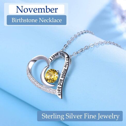 ELDA & CO. Valentines Day Birthday Gifts I Love You to the Moon and Back Necklace 925 Sterling Silver February March Birthstones Amethyst Aquamarine Necklace for Women Heart Pendant Jewelry for Her in Kuwait