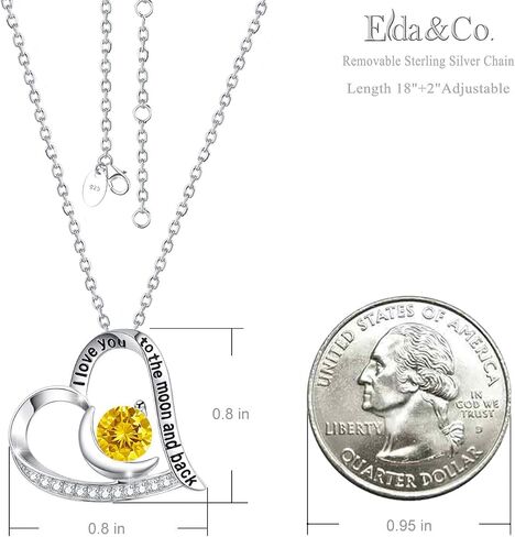 ELDA & CO. Valentines Day Birthday Gifts I Love You to the Moon and Back Necklace 925 Sterling Silver February March Birthstones Amethyst Aquamarine Necklace for Women Heart Pendant Jewelry for Her in Kuwait