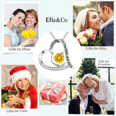 ELDA & CO. Valentines Day Birthday Gifts I Love You to the Moon and Back Necklace 925 Sterling Silver February March Birthstones Amethyst Aquamarine Necklace for Women Heart Pendant Jewelry for Her in Kuwait