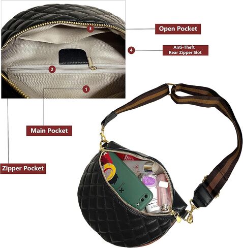BELLSPIN Fanny Pack حقيبة كتف كروسبودي حقيبة صدر للنساء محفظة مبطنة جلد نباتي مع حزام سلسلة ذهبية in Saudi Arabia