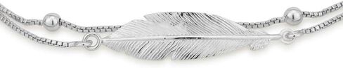 Vanbelle Sterling Silver Jewelry - Rhodium Plated with 925 Stamp - Double Layered Feather Charm Bracelet - Elegant handcrafted for Women - 6.5" long + 1" extender in Kuwait