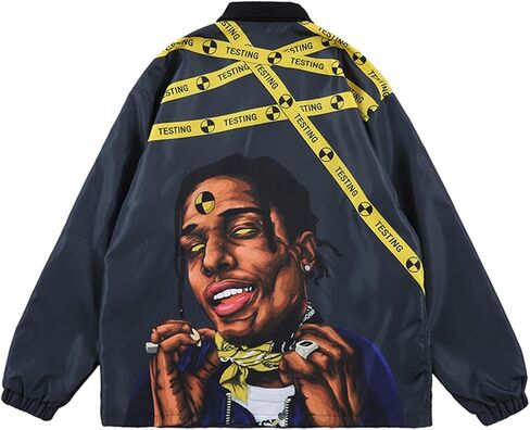 Chainsaw Man Mens ASAP Rocky Windbreaker Jackets Graphic Print Streetwear Long Sleeve Lightweight Coat in Kuwait