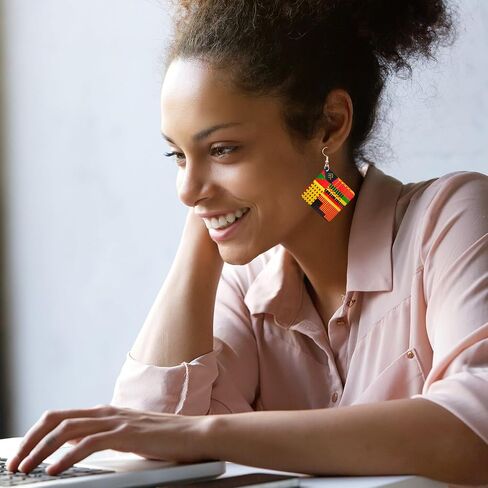 MAQVQLU African Earrings for Women Wooden Map Painted Dangle Earrings for Black Girls Black History Month Earrings in Saudi Arabia