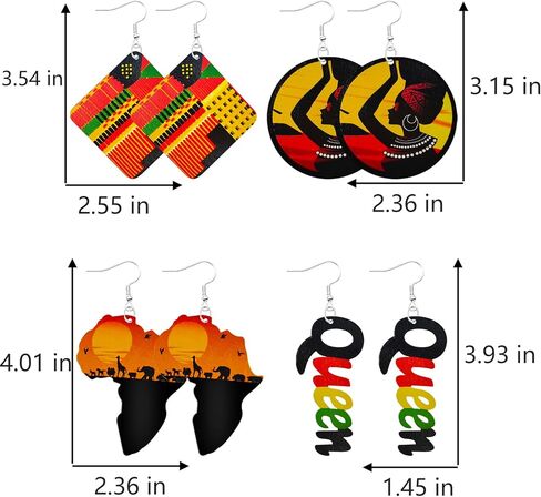 MAQVQLU African Earrings for Women Wooden Map Painted Dangle Earrings for Black Girls Black History Month Earrings in Saudi Arabia
