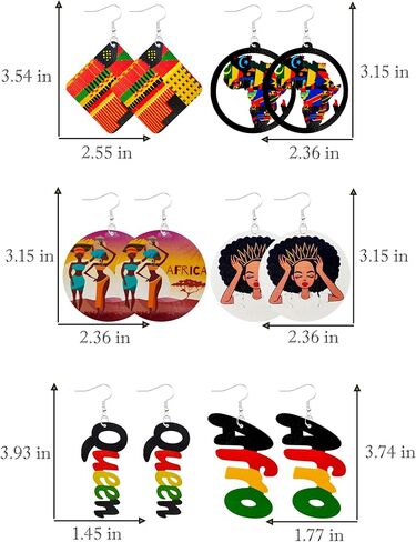MAQVQLU African Earrings for Women Wooden Map Painted Dangle Earrings for Black Girls Black History Month Earrings in Saudi Arabia