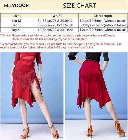 تنانير رقص السالسا اللاتينية من ELLYDOOR للنساء، تنانير قاعة الرقص المنقسمة ذات شراشيب لأداء تمارين الرقص in Kuwait