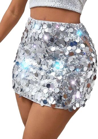 REETAN Light up Sequin Sparkly Skirts LED Music Dance Skirt Rave Club Disco Skirt Costume for Women and Girls in Kuwait